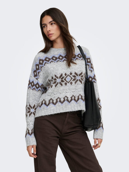 ONLY Patterned Knit Jumper in Grey
