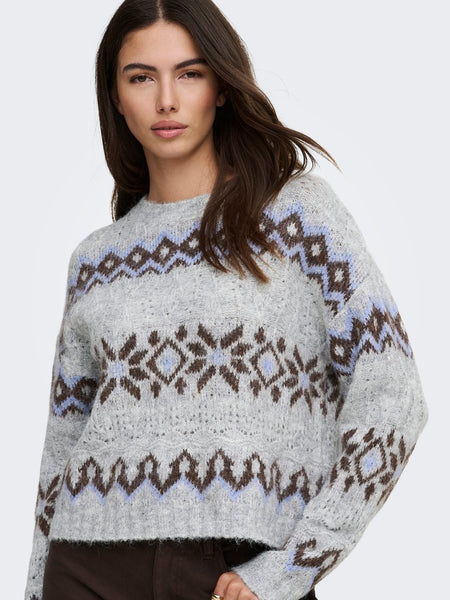 ONLY Patterned Knit Jumper in Grey