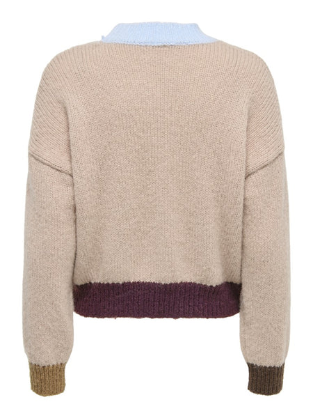 ONLY Contrast Edge Knit Jumper in Beige