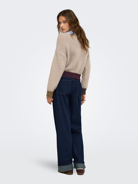 ONLY Contrast Edge Knit Jumper in Beige