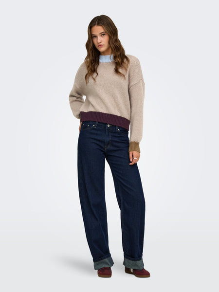ONLY Contrast Edge Knit Jumper in Beige