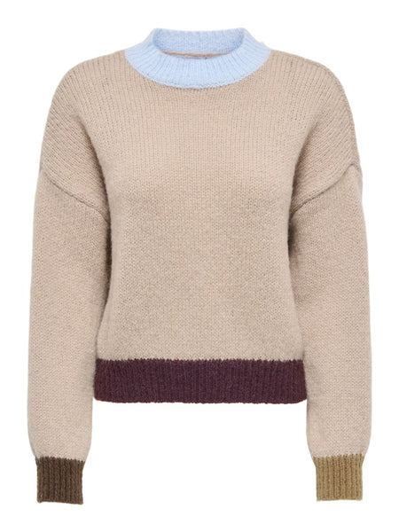 ONLY Contrast Edge Knit Jumper in Beige