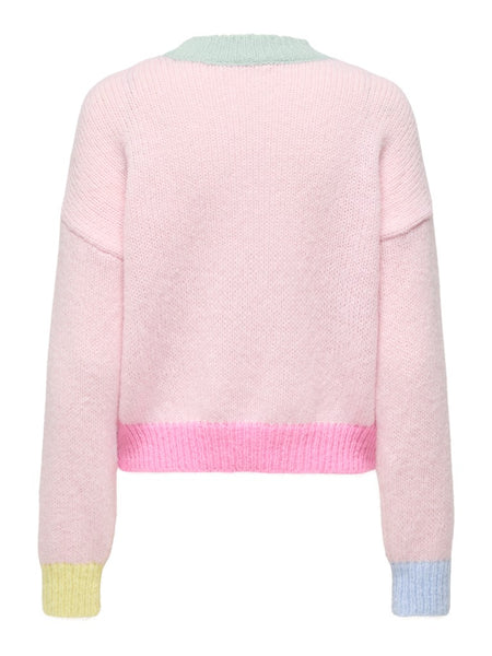 ONLY Contrast Edge Knit Jumper in Pink