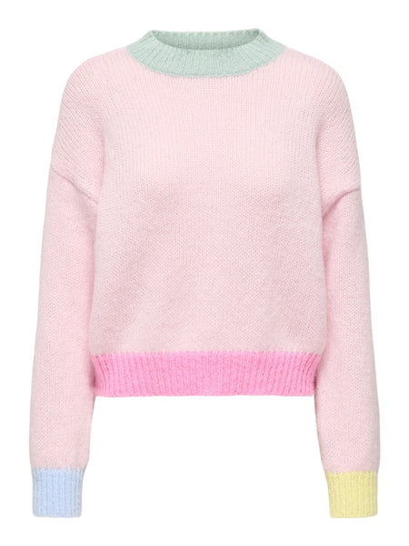 ONLY Contrast Edge Knit Jumper in Pink