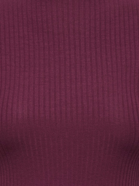 ONLY Ribbed Long Sleeve High Neck Top in Burgundy