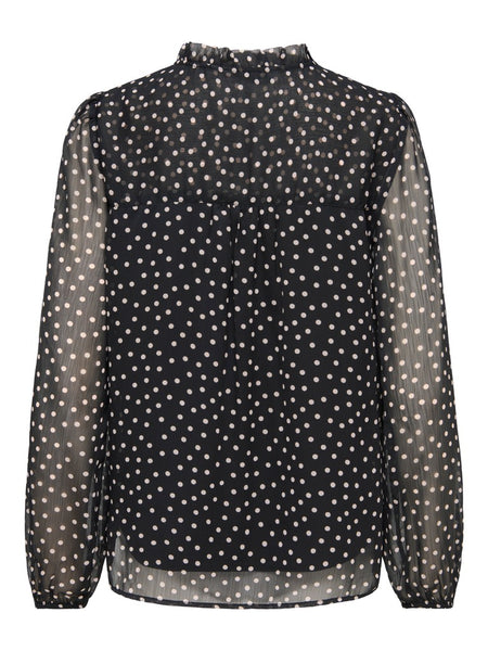 ONLY Polka-Dot Tie Neck Blouse in Black
