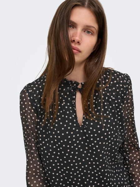 ONLY Polka-Dot Tie Neck Blouse in Black