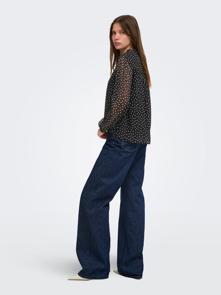 ONLY Polka-Dot Tie Neck Blouse in Black