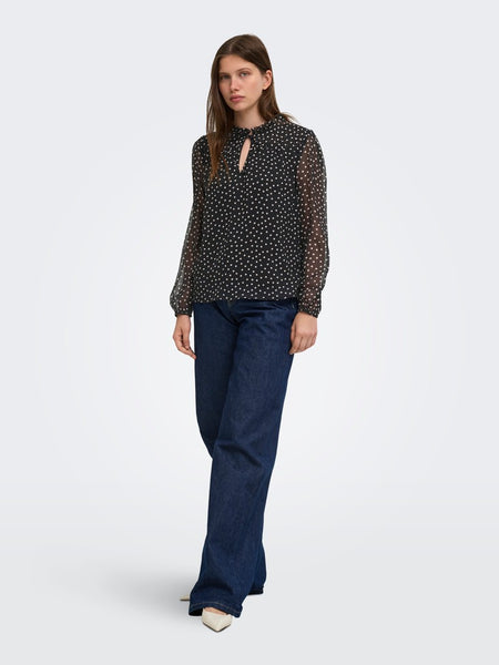 ONLY Polka-Dot Tie Neck Blouse in Black