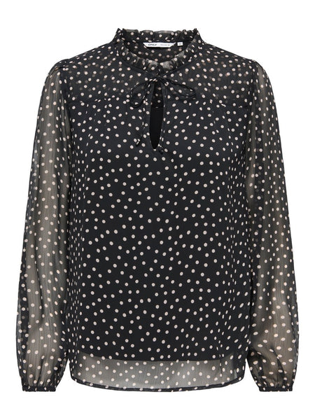 ONLY Polka-Dot Tie Neck Blouse in Black