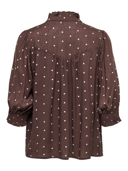 ONLY 3/4 Sleeve Polka-Dot Shirt in Brown