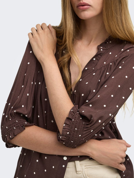 ONLY 3/4 Sleeve Polka-Dot Shirt in Brown