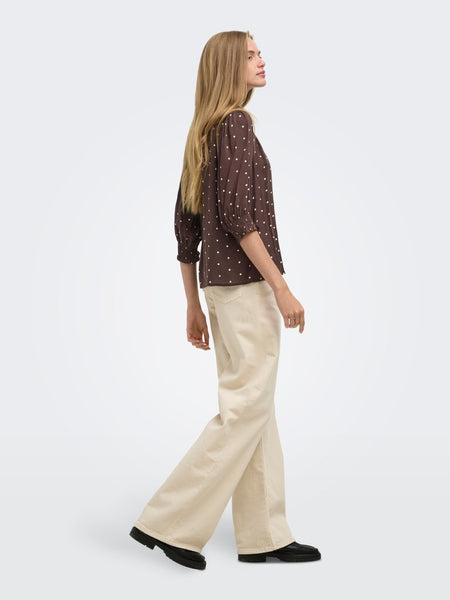 ONLY 3/4 Sleeve Polka-Dot Shirt in Brown