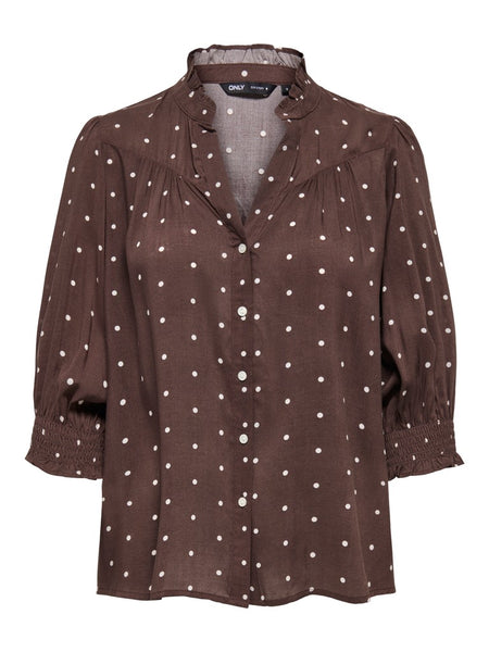 ONLY 3/4 Sleeve Polka-Dot Shirt in Brown
