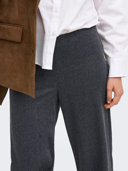 ONLY Wide Leg Herringbone Trousers in Grey