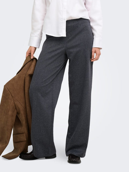 ONLY Wide Leg Herringbone Trousers in Grey