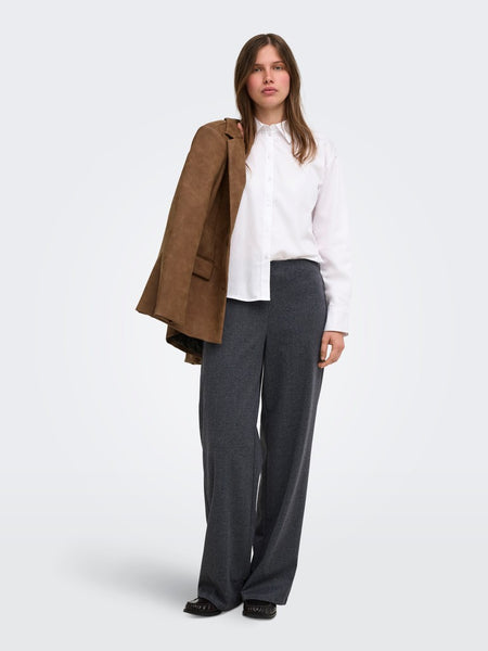 ONLY Wide Leg Herringbone Trousers in Grey