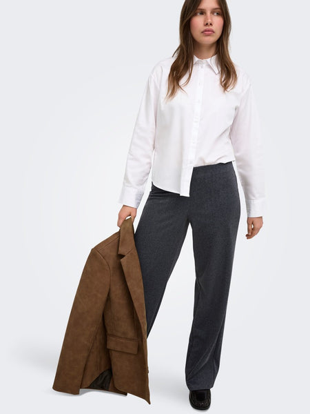 ONLY Wide Leg Herringbone Trousers in Grey