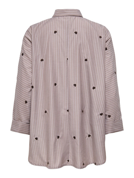 ONLY Striped Embroidered Heart Shirt in Brown