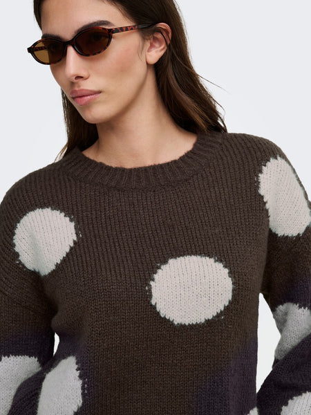 ONLY Polka-Dot Print Knit Jumper in Brown