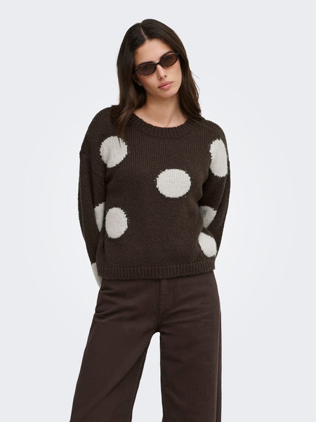 ONLY Polka-Dot Print Knit Jumper in Brown