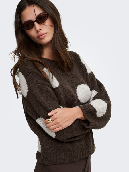 ONLY Polka-Dot Print Knit Jumper in Brown