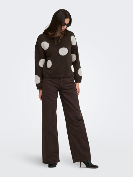 ONLY Polka-Dot Print Knit Jumper in Brown