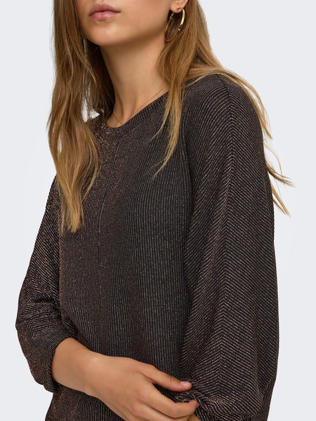 ONLY 3/4 Sleeve Glitter Top in Bronze