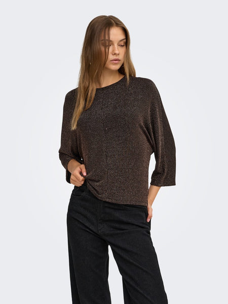 ONLY 3/4 Sleeve Glitter Top in Bronze