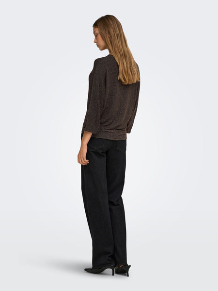 ONLY 3/4 Sleeve Glitter Top in Bronze