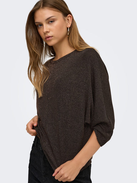 ONLY 3/4 Sleeve Glitter Top in Bronze