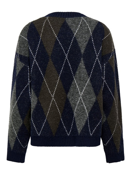ONLY Argyle Knit Jumper in Navy