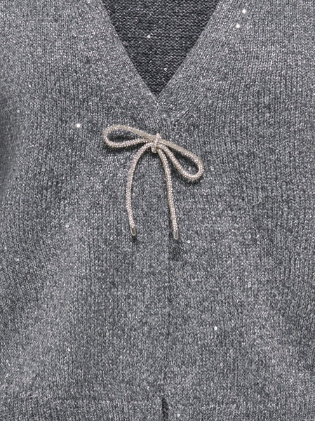 ONLY Glitter Bow Detail Cardigan in Grey
