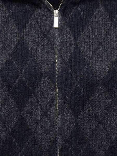 ONLY Argyle Zip Knit Cardigan in Navy