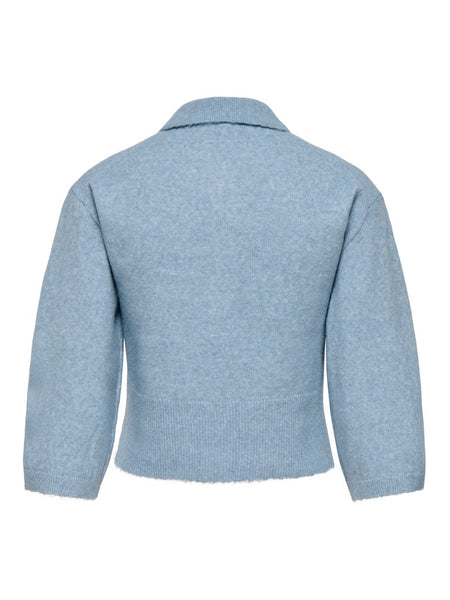 ONLY 3/4 Sleeve Knit Polo Cardigan in Blue