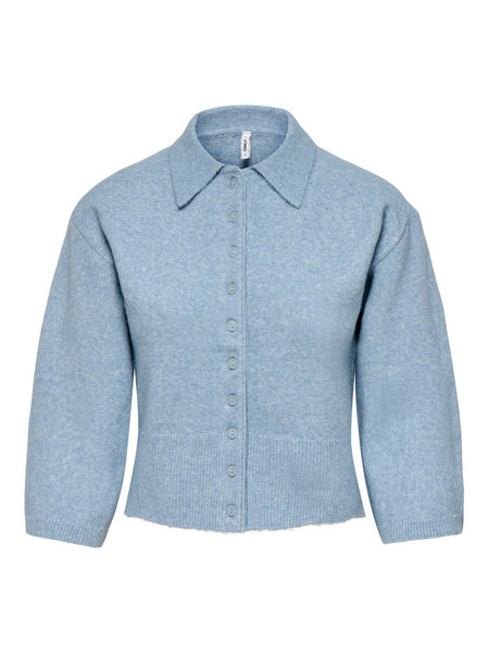 ONLY 3/4 Sleeve Knit Polo Cardigan in Blue