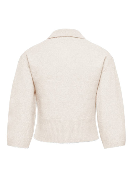 ONLY 3/4 Sleeve Knit Polo Cardigan in Cream