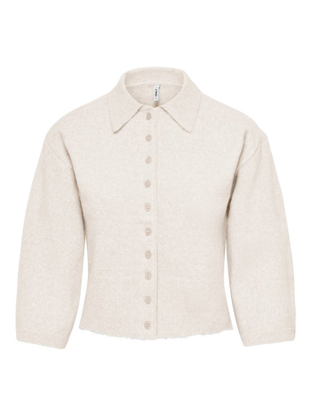 ONLY 3/4 Sleeve Knit Polo Cardigan in Cream