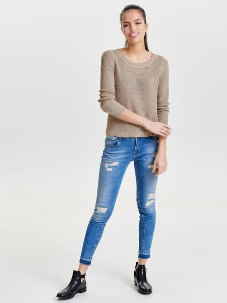 Only Long Sleeve Knitted Top in Taupe