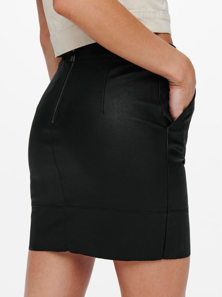 Only Short Faux Leather Skirt in Black