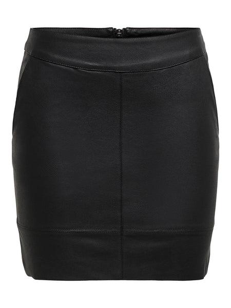 Only Short Faux Leather Skirt in Black