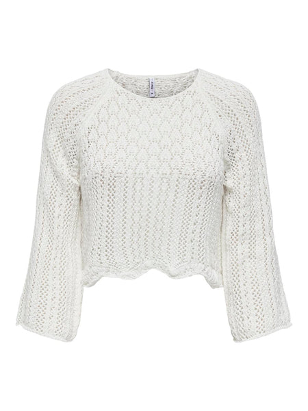 Only Cropped Knit 3/4 Sleeve Top in Cream