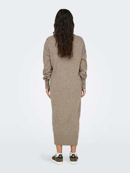 Only Knitted V-Neck Midi Dress in Beige