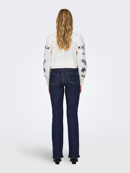 Only High Waist Flared Jeans in Dark Blue