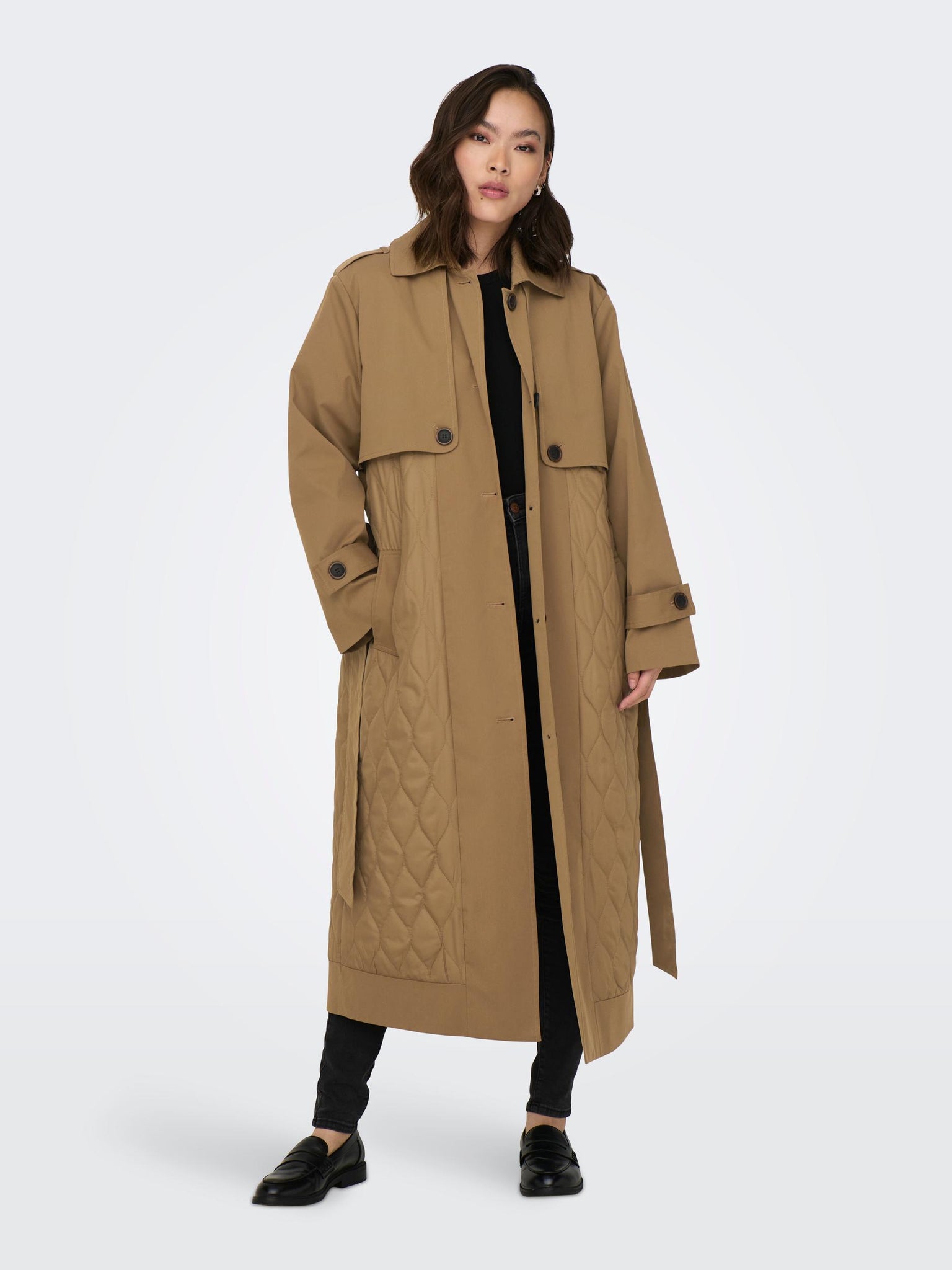 Only Quilted Trench Coat in Brown