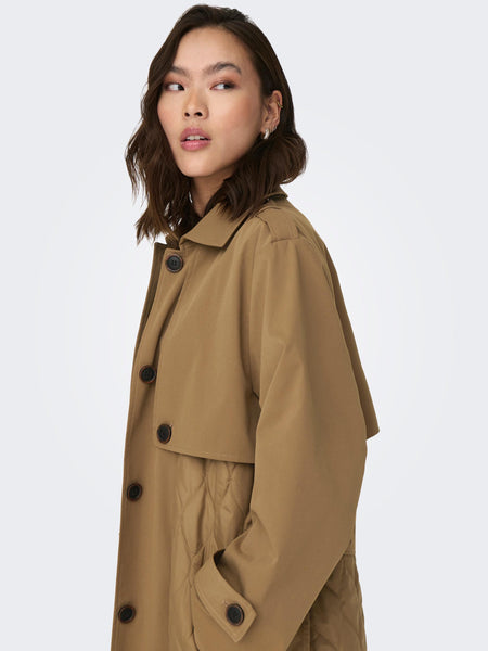 Only Quilted Trench Coat in Brown