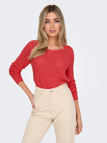 Only Long Sleeve Knitted Top in Coral