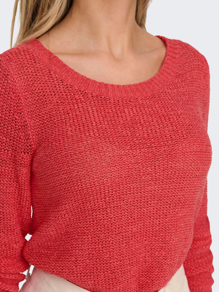 Only Long Sleeve Knitted Top in Coral