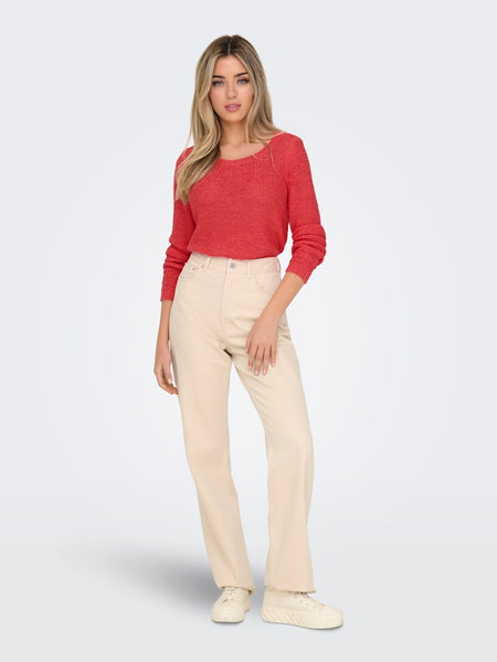 Only Long Sleeve Knitted Top in Coral