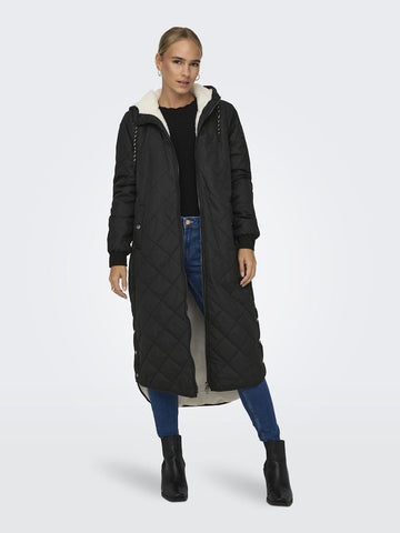 ONLY Long Quilted Coat in Black